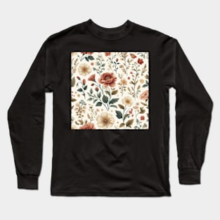 Simple Vintage Flower Pattern Long Sleeve T-Shirt